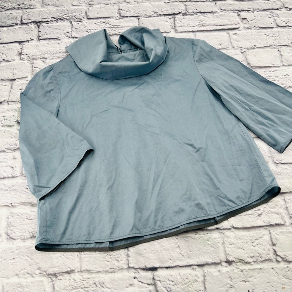 Anthropologie Harshman XS Shirt Blouse Light Blue Cowl Neck 3/4 Sleeve